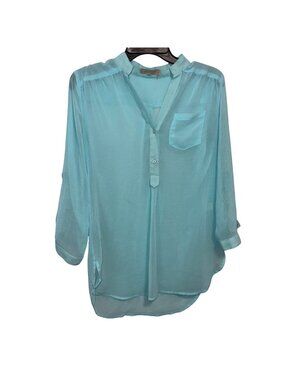 Fun2Fun Womens Sheer Light Aqua Blouse S